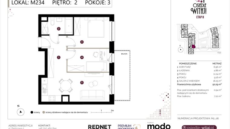 Rzut - Mieszkanie na sprzedaż 3 pokoje o powierzchni 51,23 m² - numer M234 w Osiedle Witaj etap II