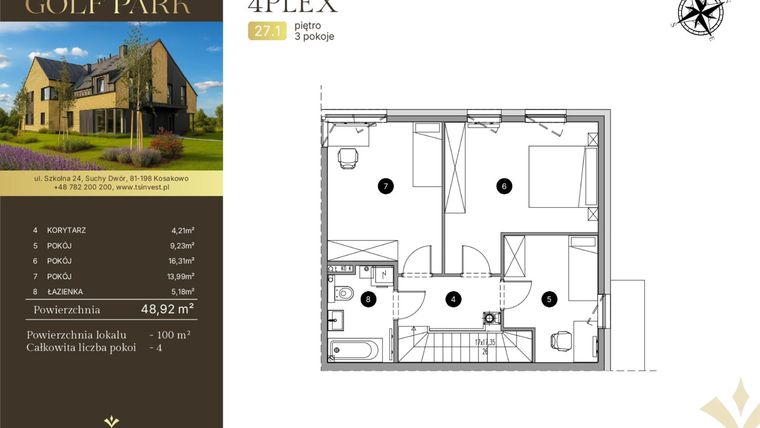 Rzut - Dom na sprzedaż 4 pokoje o powierzchni 100,4 m² - numer 4plex 27.1 w Tesoro Golf Park