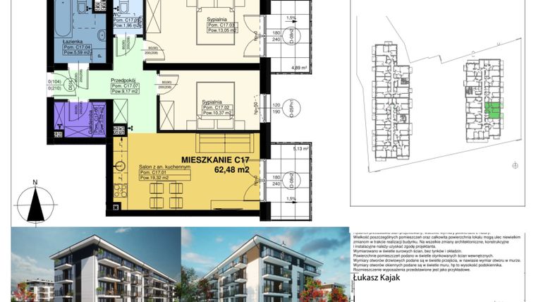 Rzut - Mieszkanie na sprzedaż 3 pokoje o powierzchni 62,48 m² - numer C17 w Duo Park