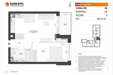 Rzut - Mieszkanie na sprzedaż 2 pokoje o powierzchni 40,71 m² - numer C8.46 w Konstelacja etap IV