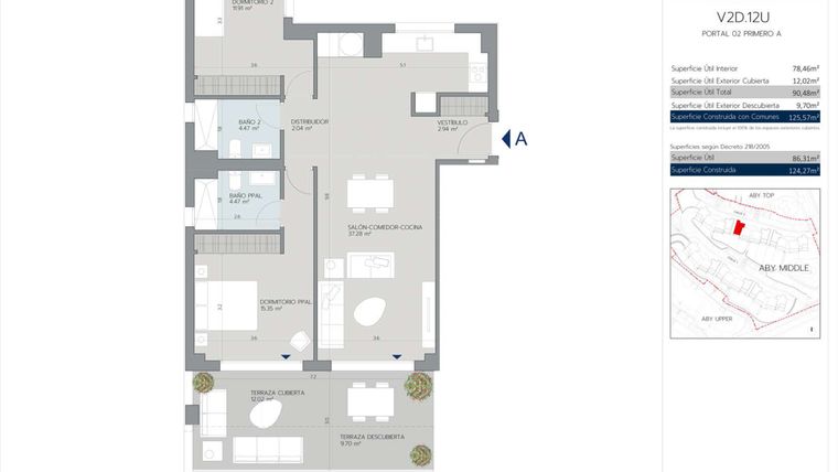 Rzut - Mieszkanie na sprzedaż 2 pokoje o powierzchni 112 m² - numer 2.1.A w Aby Middle