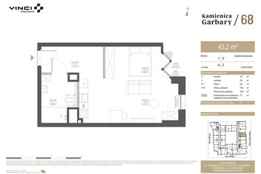 Rzut - Mieszkanie na sprzedaż 2 pokoje o powierzchni 43,2 m² - numer 5 w Garbary 68