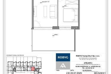 Rzut - Mieszkanie na sprzedaż 2 pokoje o powierzchni 35,51 m² - numer MC/G/B/0/1 w Modern City etap G