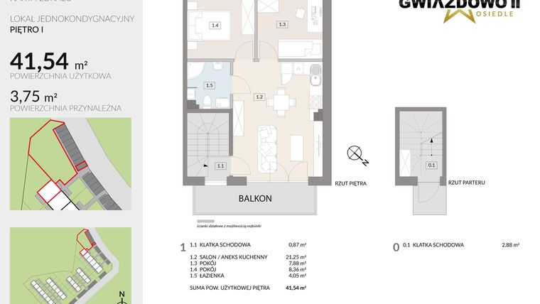 Rzut - Mieszkanie na sprzedaż 3 pokoje o powierzchni 45,29 m² - numer A14.2 w Gwiazdowo II