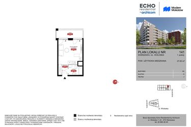 Rzut - Mieszkanie na sprzedaż 1 pokój o powierzchni 27,83 m² - numer B2.141 w Modern Mokotów