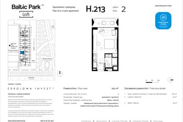 Rzut - Mieszkanie na sprzedaż 1 pokój o powierzchni 24,2 m² - numer H.213 w Baltic Park Loft