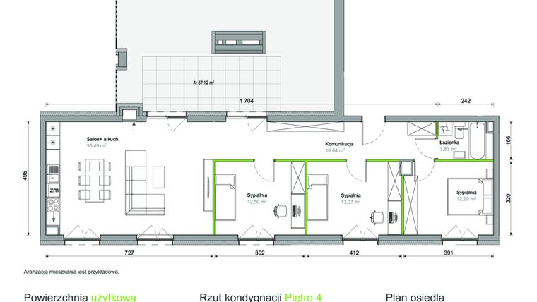 Rzut - Mieszkanie na sprzedaż 4 pokoje o powierzchni 93,13 m² - numer C.10 w Ślężna Vita