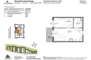 Rzut - Mieszkanie na sprzedaż 2 pokoje o powierzchni 43,91 m² - numer A.17 w Och!Widzew
