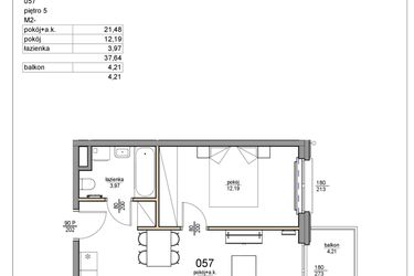 Rzut - Mieszkanie na sprzedaż 2 pokoje o powierzchni 37,64 m² - numer 57 w Rezydencja Liwska 3