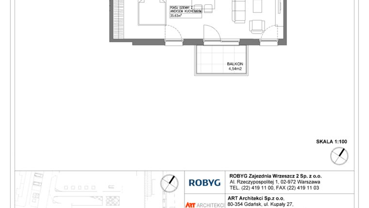 Rzut - Mieszkanie na sprzedaż 1 pokój o powierzchni 42,88 m² - numer E.3M20 w Nowa Wałowa bud. E