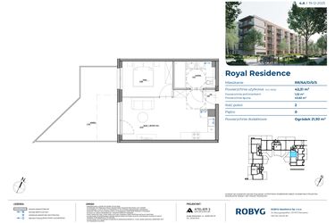 Rzut - Mieszkanie na sprzedaż 2 pokoje o powierzchni 42,67 m² - numer RR/6A/D/0/5 w Royal Residence 6A