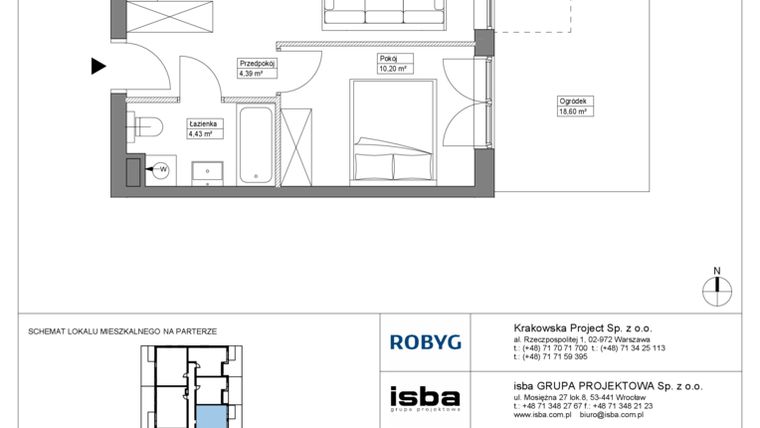 Rzut - Mieszkanie na sprzedaż 2 pokoje o powierzchni 39 m² - numer KR8/B/0/5 w Apartamenty Krakowska etap VIII
