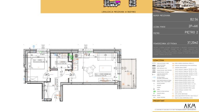 Rzut - Mieszkanie na sprzedaż 2 pokoje o powierzchni 37,2 m² - numer B2.56 w Nova Daliova