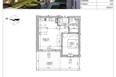 Rzut - Mieszkanie na sprzedaż 2 pokoje o powierzchni 42,82 m² - numer M.B7.00.33 w Osiedle Harmonia bud. B7
