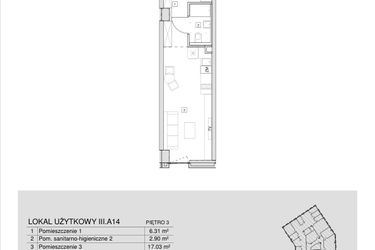Rzut - Mieszkanie na sprzedaż 1 pokój o powierzchni 26,24 m² - numer III.A.14 w Krakowska 35 - Apartamenty Inwestycyjne