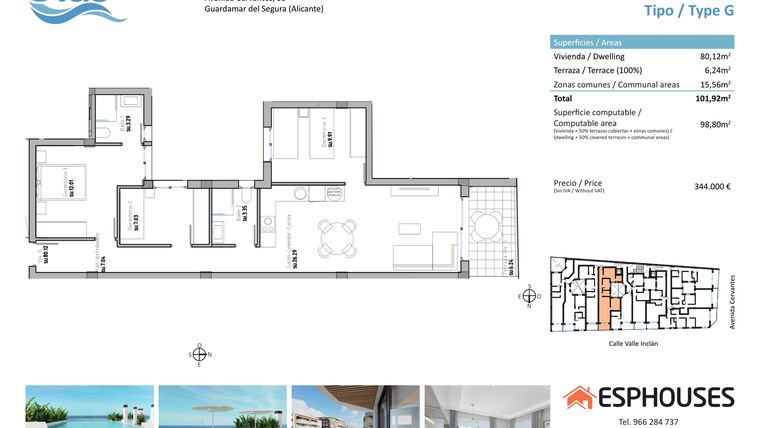 Rzut - Mieszkanie na sprzedaż 3 pokoje o powierzchni 99 m² - numer 3G w ESPHOUSES by Olas