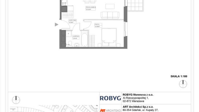 Rzut - Mieszkanie na sprzedaż 1 pokój o powierzchni 44,02 m² - numer 3.10.1M02 w Szumilas etap III