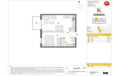 Rzut - Mieszkanie na sprzedaż 2 pokoje o powierzchni 33,8 m² - numer A17 w Apartamenty Kamieńskiego