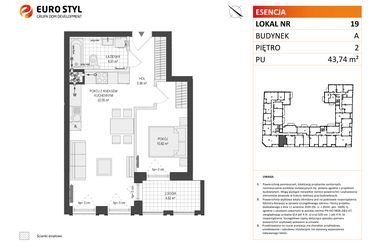 Rzut - Mieszkanie na sprzedaż 2 pokoje o powierzchni 43,74 m² - numer A.19 w Esencja