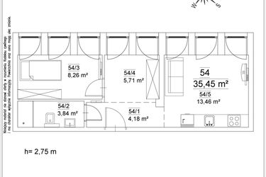 Rzut - Mieszkanie na sprzedaż 2 pokoje o powierzchni 35,45 m² - numer 54 w Osiedle Teatralne 19 - apartamenty inwestycyjne
