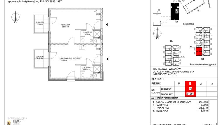 Rzut - Mieszkanie na sprzedaż 2 pokoje o powierzchni 55,13 m² - numer 10 w RZ21