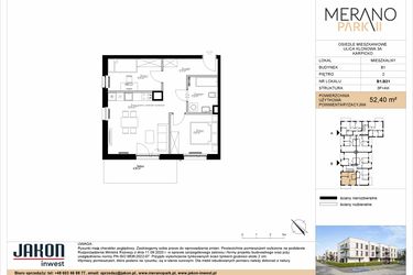 Rzut - Mieszkanie na sprzedaż 3 pokoje o powierzchni 52,4 m² - numer B1.B21 w Merano Park II
