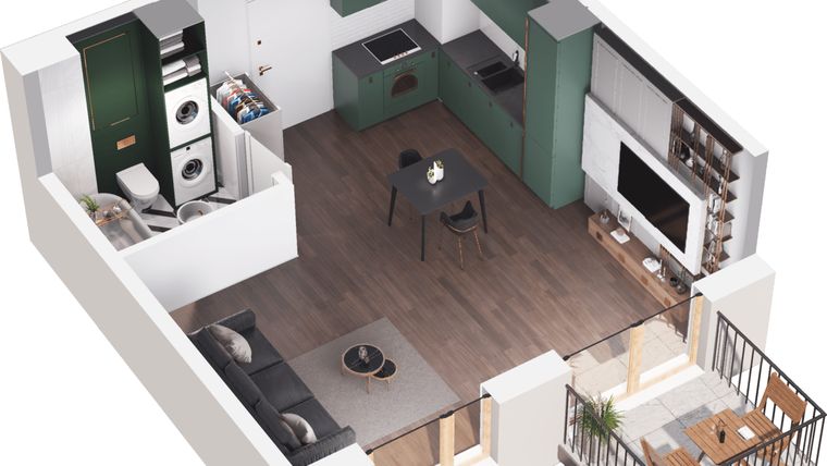 Rzut - Mieszkanie na sprzedaż 1 pokój o powierzchni 31,97 m² - numer A3.103.M01 w Mieszkaj w mieście - Ogrody Glogera