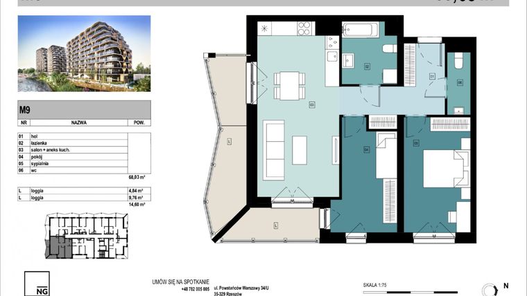 Rzut - Mieszkanie na sprzedaż 3 pokoje o powierzchni 68,03 m² - numer C9 w Panorama Kwiatkowskiego