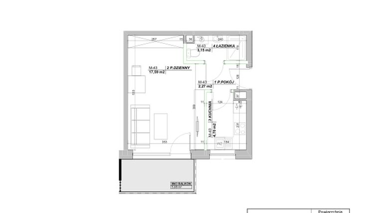 Rzut - Mieszkanie na sprzedaż 1 pokój o powierzchni 27,71 m² - numer A.43 w Laurowy Zakątek