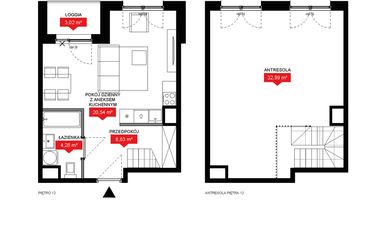 Rzut - Mieszkanie na sprzedaż 1 pokój o powierzchni 66,34 m² - numer A2 370 w 29L