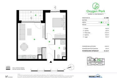 Rzut - Mieszkanie na sprzedaż 2 pokoje o powierzchni 44,18 m² - numer G.1.M08 w Oxygen Park etap III
