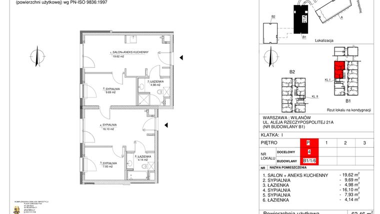 Rzut - Mieszkanie na sprzedaż 4 pokoje o powierzchni 62,46 m² - numer 4 w RZ21