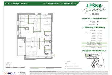 Rzut - Mieszkanie na sprzedaż 4 pokoje o powierzchni 87,78 m² - numer A.1.8 w Leśna Sonata