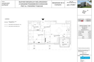 Rzut - Mieszkanie na sprzedaż 2 pokoje o powierzchni 37,95 m² - numer B18 w Podgórki Tynieckie