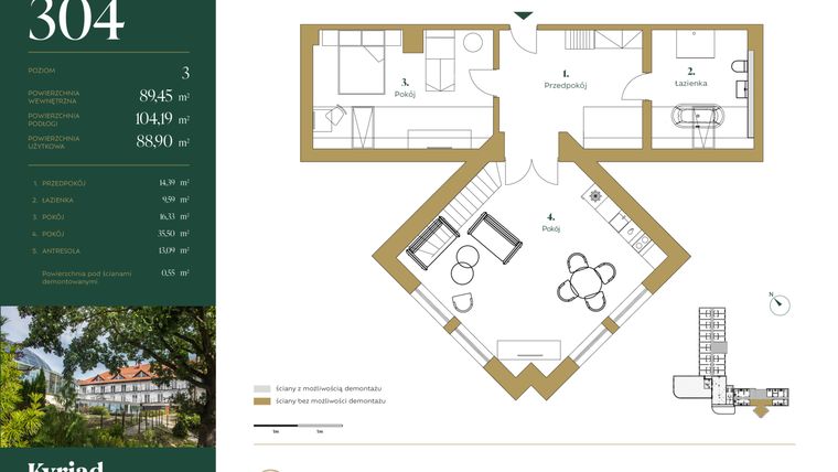 Rzut - Mieszkanie na sprzedaż 2 pokoje o powierzchni 89,45 m² - numer 304 w Kyriad Karkonosze