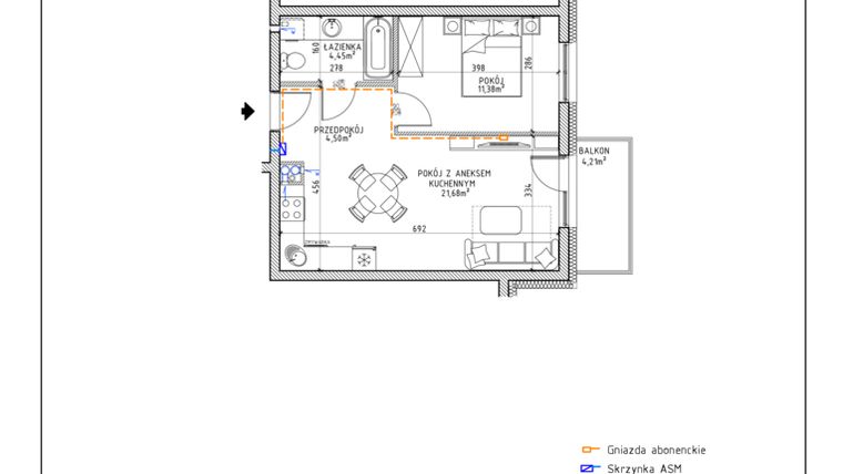 Rzut - Mieszkanie na sprzedaż 2 pokoje o powierzchni 42,01 m² - numer 11 w Osiedle OdNowa K5