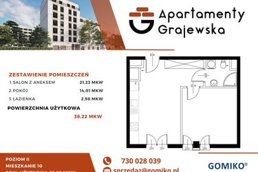 Rzut - Mieszkanie na sprzedaż 2 pokoje o powierzchni 40,13 m² - numer M-10 w Apartamenty Grajewska