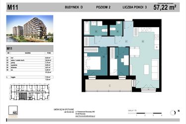 Rzut - Mieszkanie na sprzedaż 3 pokoje o powierzchni 57,35 m² - numer D11 w Panorama Kwiatkowskiego