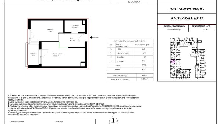 Rzut - Mieszkanie na sprzedaż 2 pokoje o powierzchni 40,77 m² - numer 13 w Modena I