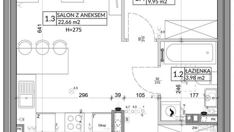 Rzut - Mieszkanie na sprzedaż 3 pokoje o powierzchni 56,89 m² - numer 74B w Osiedle Młodych etap VII