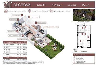 Rzut - Mieszkanie na sprzedaż 2 pokoje o powierzchni 50,79 m² - numer C1 w Olchova