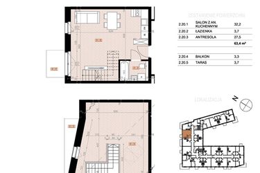 Rzut - Mieszkanie na sprzedaż 2 pokoje o powierzchni 63,4 m² - numer 220 w Szczecińska 20