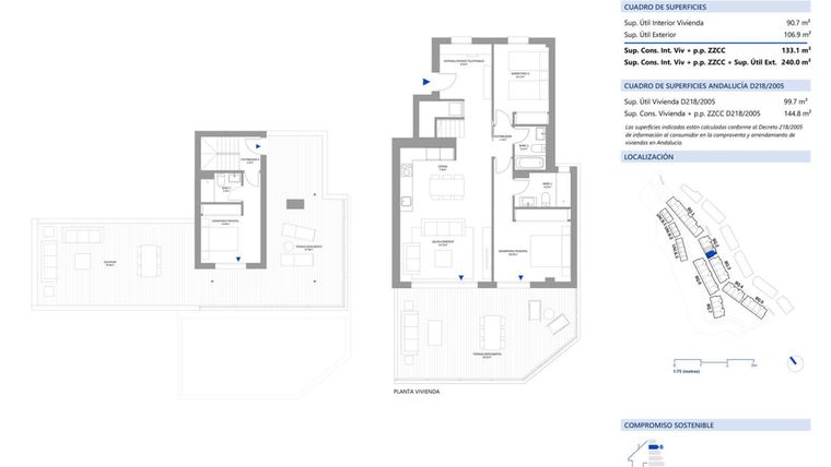 Rzut - Mieszkanie na sprzedaż 3 pokoje o powierzchni 90 m² - numer B3P2-2A w Oceana Gardens II