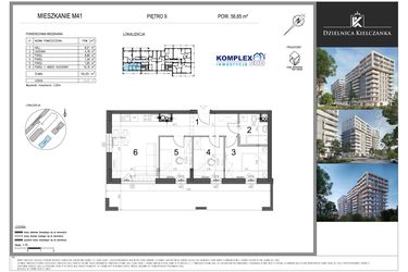 Rzut - Mieszkanie na sprzedaż 4 pokoje o powierzchni 56,65 m² - numer 41 w Dzielnica Kielczanka etap II