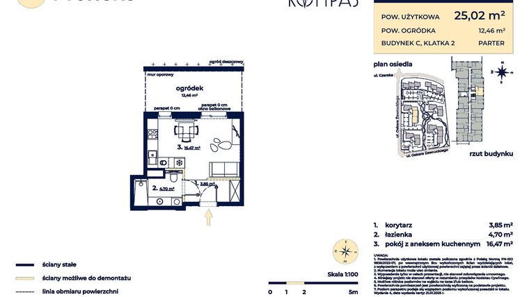 Rzut - Mieszkanie na sprzedaż 1 pokój o powierzchni 25,02 m² - numer C31 w Osiedle Kompas