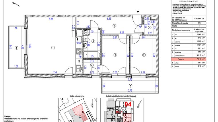 Rzut - Mieszkanie na sprzedaż 3 pokoje o powierzchni 73,4 m² - numer A3 w Vilanovia Park