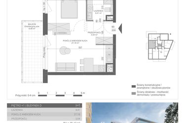 Rzut - Mieszkanie na sprzedaż 1 pokój o powierzchni 35,13 m² - numer M-7 w Unikat Apartamenty D