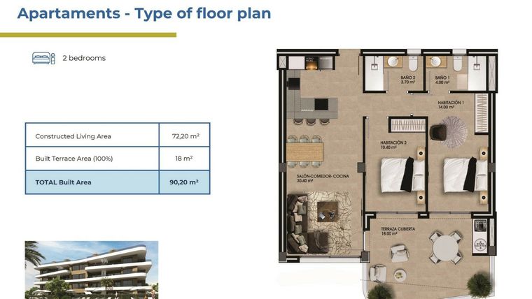 Rzut - Mieszkanie na sprzedaż 3 pokoje o powierzchni 93 m² - numer 3 w Mieszkania w Orihuela Costa, Punta Prima, ref:RD-49646