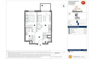 Rzut - Mieszkanie na sprzedaż 2 pokoje o powierzchni 41,16 m² - numer A.6 w Osiedle Bokserska 71 etap II
