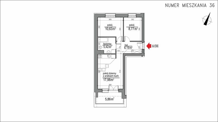 Rzut - Mieszkanie na sprzedaż 3 pokoje o powierzchni 48,99 m² - numer 3m.36 w Osiedle Rytm etap 2